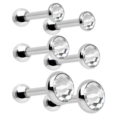 3 Pairs of Cartilage 16G Tragus Rook Piercing Studs - 3mm, 4mm, 5mm CZ Gems