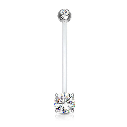 Bioflex Maternity Navel Ring with double Jewel Prong Setting Cubic Zirconia 14g