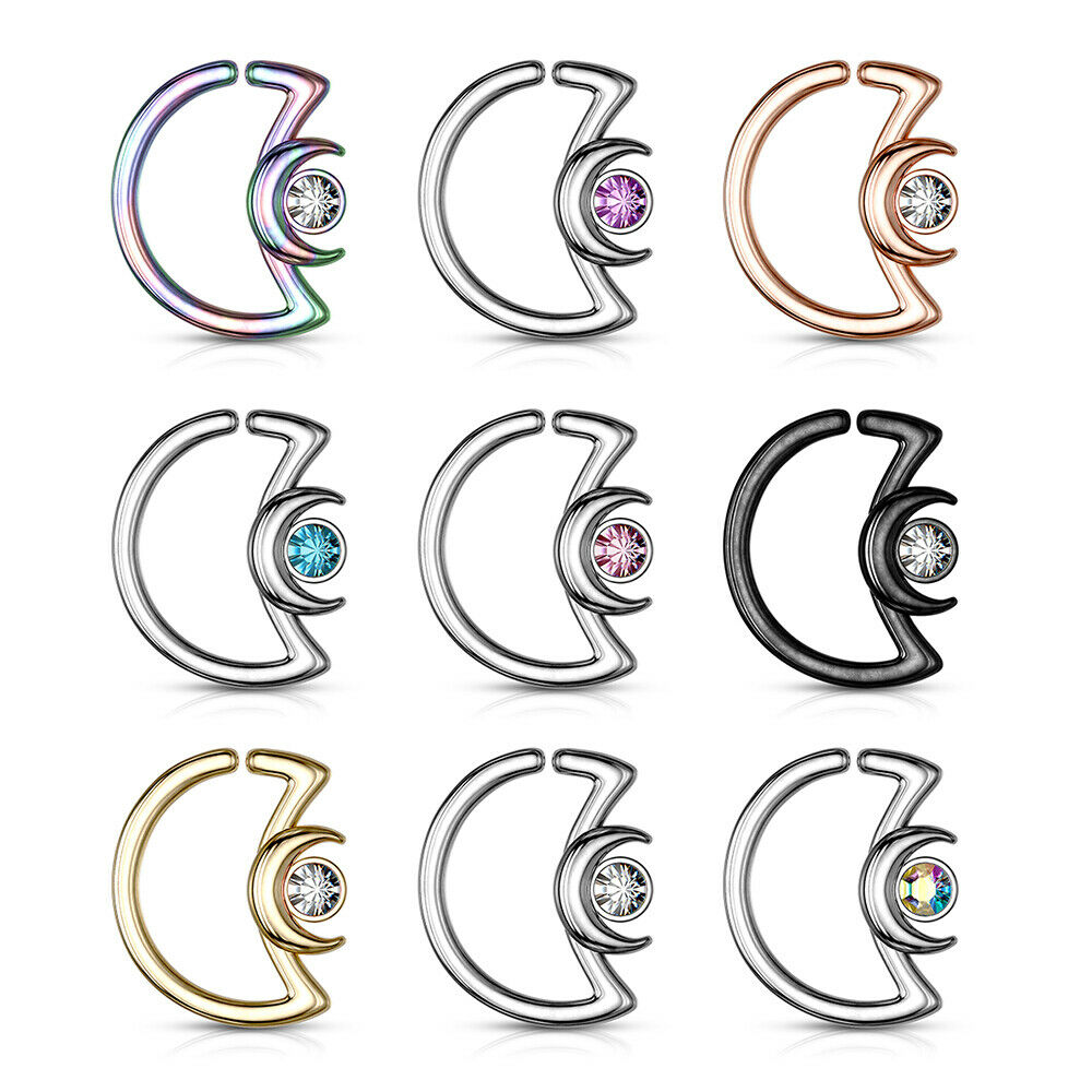 Ear Cartilage,Daith Hoop Tragus Rings Crescent Moon with Crystal Design S. Steel