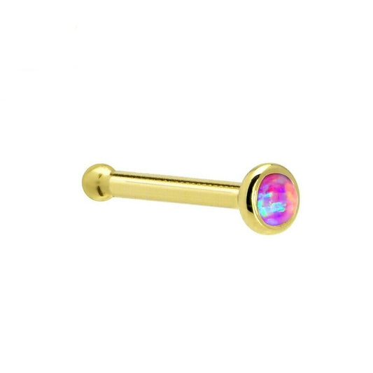 Nose Bone Ring 14kt Solid Yellow Gold with Press Fit Purple AB CZ  20ga