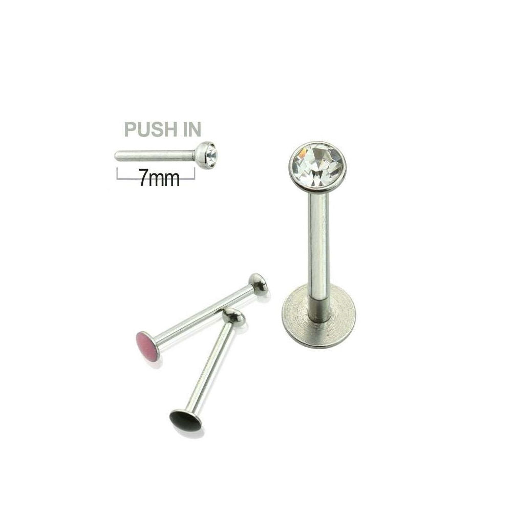 Push-In Cheek Labret 16G Surgical Steel Threadless Press-Fit Gem