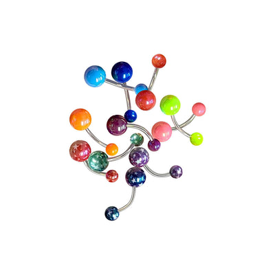 6 Pack of Colorful Metallic Pearlescent Acrylic Belly Navel Rings 14 Gauge