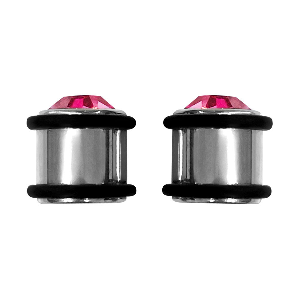 Ear plugs Surgical steel with Pink CZ Choose your size