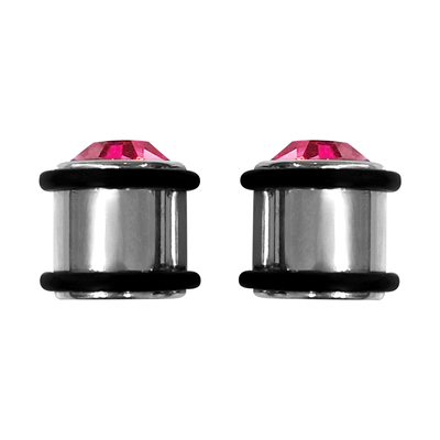 Ear plugs Surgical steel with Pink CZ Choose your size