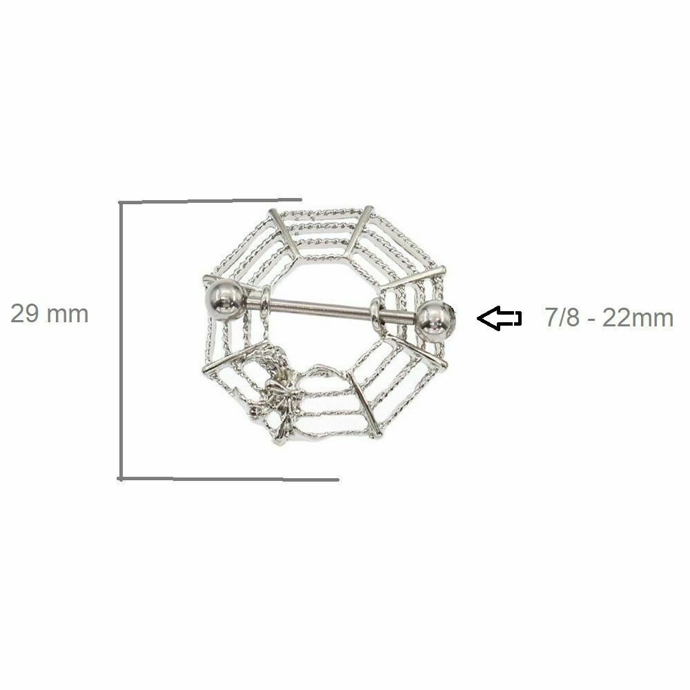 Nipple Shields Braided Spider Web Design with Barbells Surgical Steel 14ga- Pair