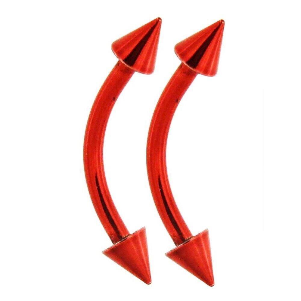 Eyebrow Barbells Curved Anodized Metallic Red Spike End Sold as a Pair 16 ga