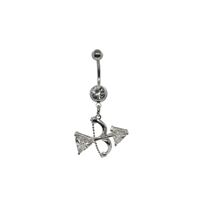 Cupid's Bow Dangle Belly Ring Surgical Steel CZ Gem 14ga 3/8" - 10mm