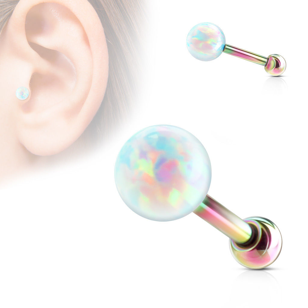 Cartilage/Tragus Barbell 16GA Opal Ball Internally Threaded Surgical Steel