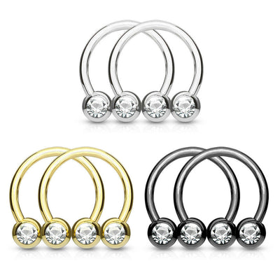 6 Pack Front Facing Gem For Nipple, Septum and Ear Cartilage Piercings