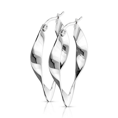 Pair of  Twisted Oval Hoop Earrings Stainless Steel 22g