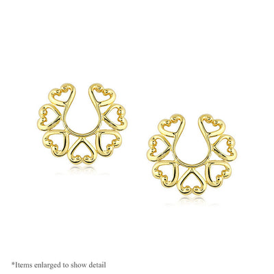 Pair of Vintage Hearts 14 Karat Gold Plated Clip-On Nipple Rings