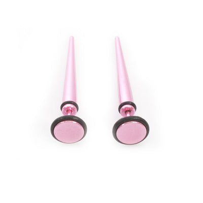 Fake Faux Cheater Illusion Ear Taper Earrings Metallic Pink Design 16G