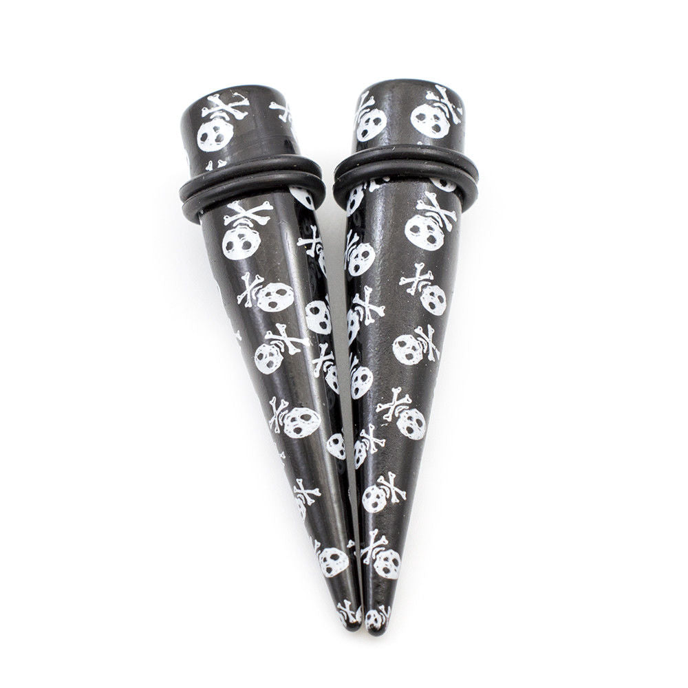 Pair of Black Ear Tapers with Skull Design