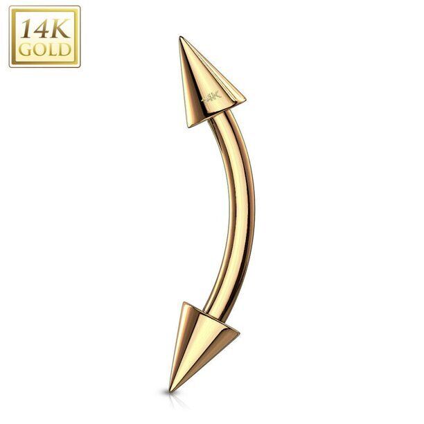 Spike End Eyebrow Ring Ear Rook Curve Ring 14 Karat Solid Gold 16g