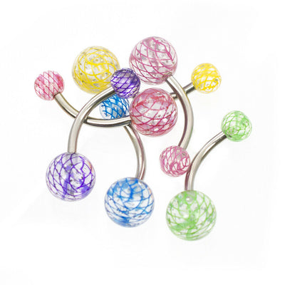 Belly Rings Acrylic with Assorted Swirl Design Pack of 6 14ga Surgical Steel
