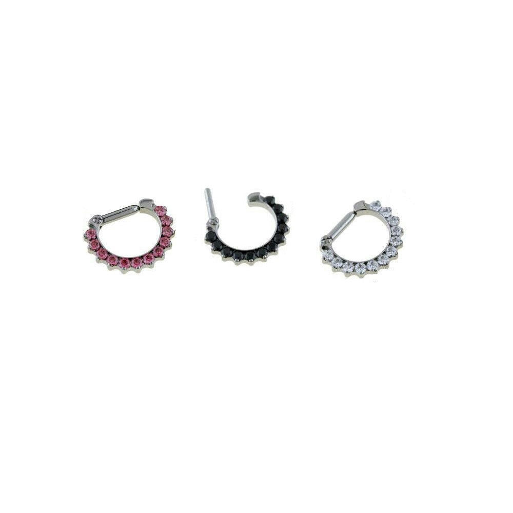 Septum Clicker Prong Set Clear,Pink ,Black  Jewel Nose Ring 14 gauge 8mm 5/16