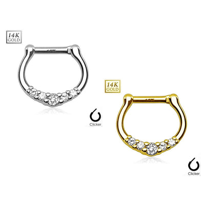 14Kt Gold Septum Ring Clicker 5 Clear Paved CZ 16g 1 piece