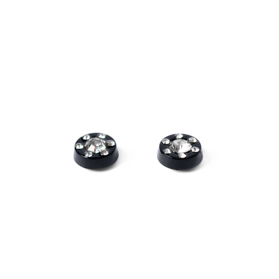 Pair of Black Faux ear plugs with jewels Zirconia Magnetic Non Piercing Earrings