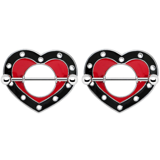 Pair of Nipple Piercing Shields 14G Enamel Hearts Surgical Steel
