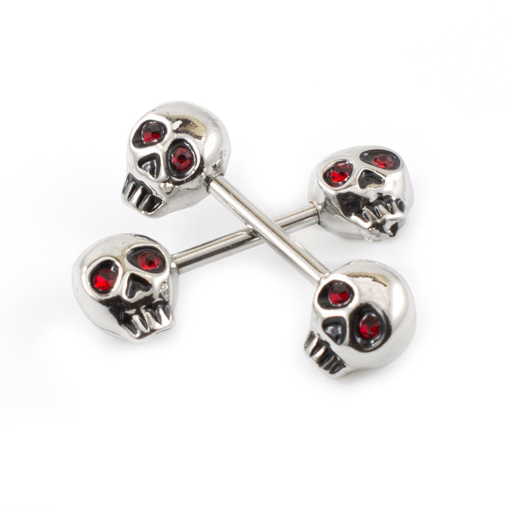 Nipple Barbell Jewelry with Skull Design and Cz Gems 14G Surgical Steel