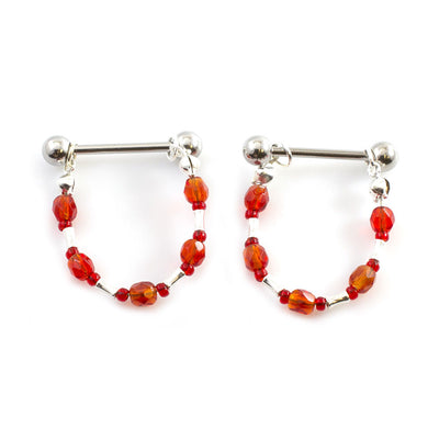 Nipple Barbell with Beads Chain Dangle 14G Surgical Steel