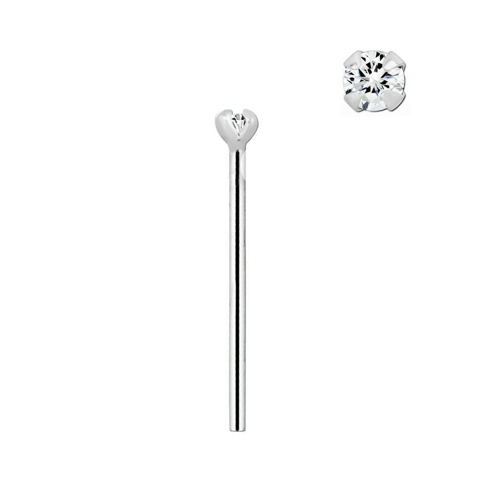Nose stud Ring 14 karat white gold with a prong setting round genuine diamond
