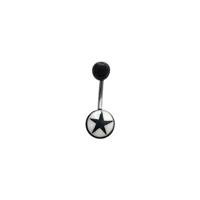 Belly Navel Ring Water Buffalo Horn Black Star Design Surgical Steel 14 Gauge