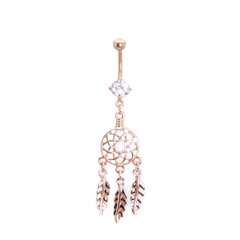 Ion-Plated Rose Gold Belly Ring with Dangle