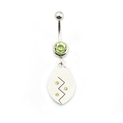 Belly Button Ring 14g Surgical Steel Dangling Tribal Etched Design CZ Jewels