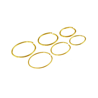 Package of 6 Gold IP or Surgical  Nose Ring or Cartilage Hoop 3 (20G) and 3 (22G