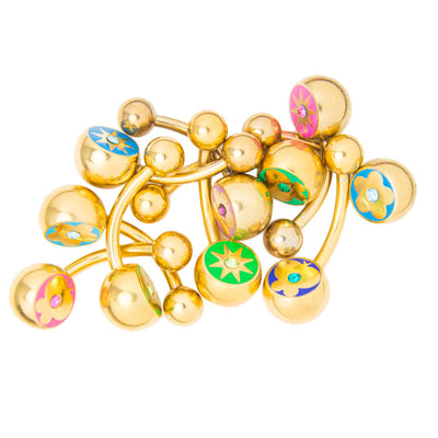 Gold Ion-Plated Belly Button Ring with CZ Gem 10 Pack