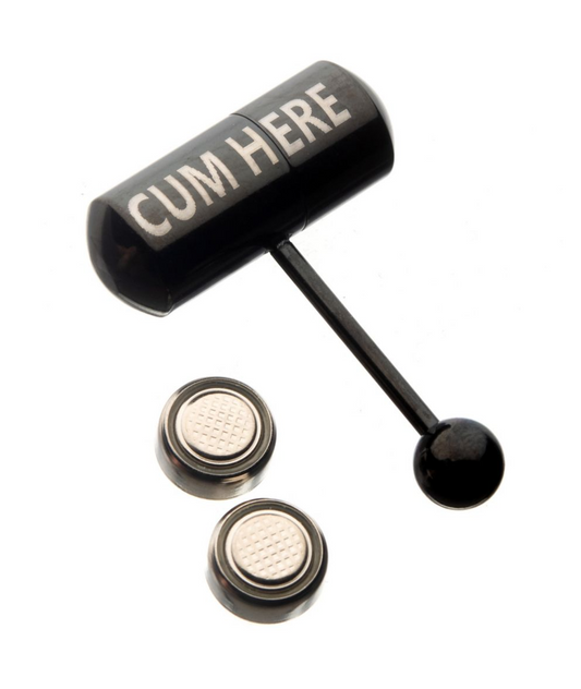 Vibrating Barbell Tongue ring 14 Gauge Ion plated Black Cum Here Logo