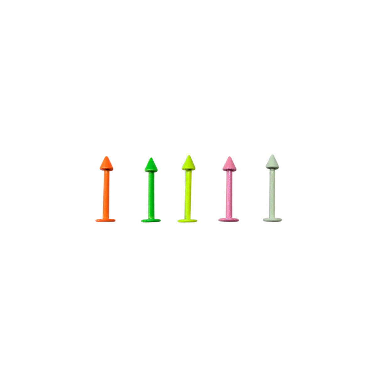 Pack of 5 Neon Enamel Coated Surgical Steel Spike Labret 16g 8mm