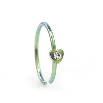 Bendable Nose Hoop rings with Heart Design and Cubic Zirconia Stone 20G