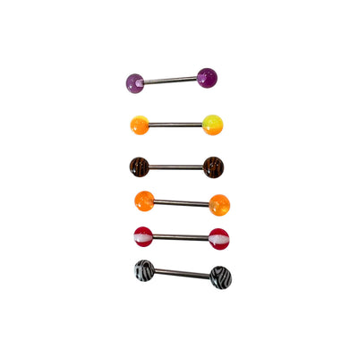 Pack of 6 Barbells tongue rings 14g solid titanium shaft acrylic beads glow up