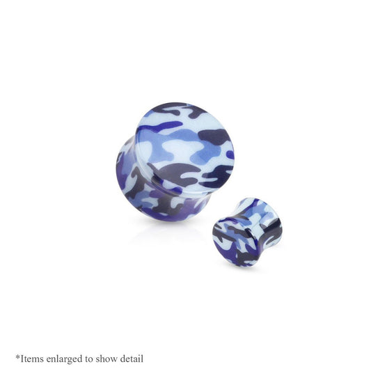 Camouflage Printed Acrylic Saddle Fit Plug - Sold as Pair - 3 Colors Available