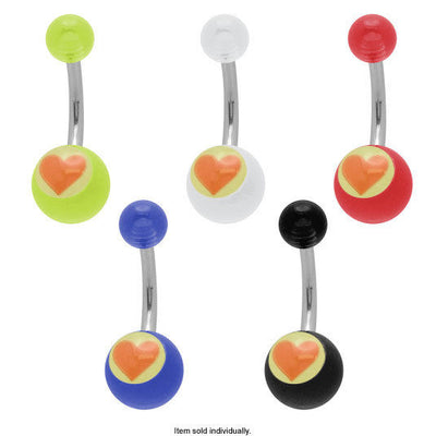 Acrylic Heart Logo Belly Button Ring 14G