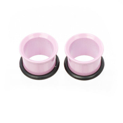 Tunnels Matte Pastel Pink with O-Rings - Sold as a Pair Surgical Steel