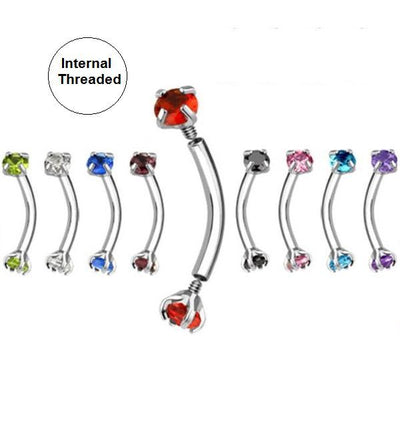 Internally Threaded 16G Eyebrow Ring Curved Barbell with CZ Gem