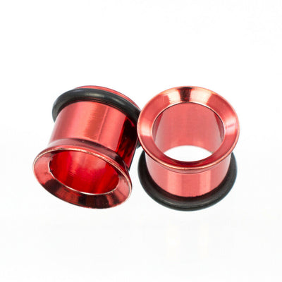 Tunnels Anodized Metallic Red with O-Rings - Sold as a Pair Surgical Steel