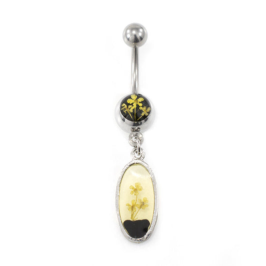 Belly Button Ring with Dry Flower Dangle Design 14g
