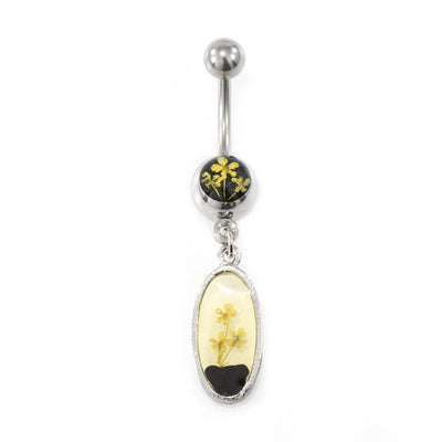 Belly Button Ring with Dry Flower Dangle Design 14g
