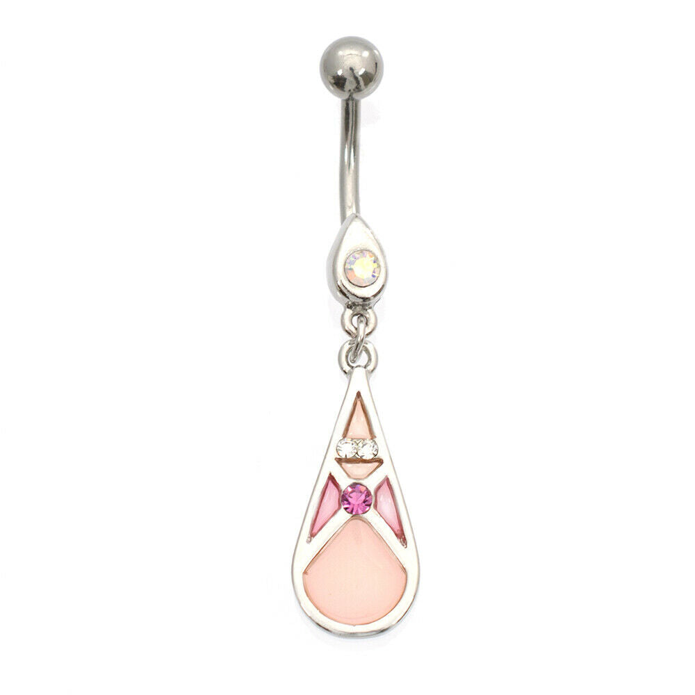Belly Button Ring with Teardrop Shape and Cubic Zirconia Stone Design 14g