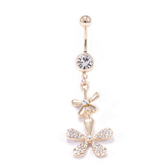 BodyJewelryOnline Double Flower Gold IP Design 14ga Dangle Belly Button Ring