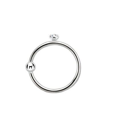 Nose hoop ring 22g 14k solid white gold with a fixed bead and a prong setting