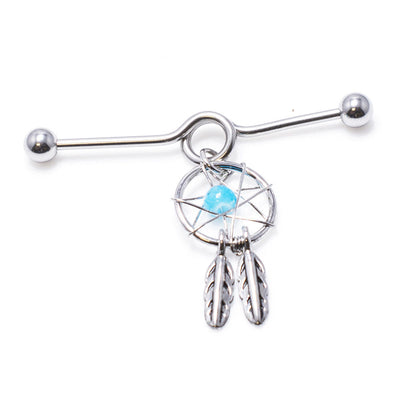 Industrial Piercing Barbell 316L Surgical Steel 14G w/ Dream Catcher Dangle