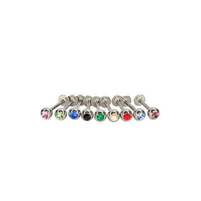 Labret Flat Back Jewel CZ Top Surgical Steel 16g - Pack of 9