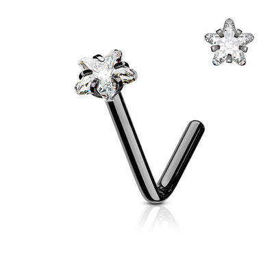 Nose Ring Stud L Bend Shape Surgical Steel Screw Star CZ Gem 1pc 20G 18G 6MM