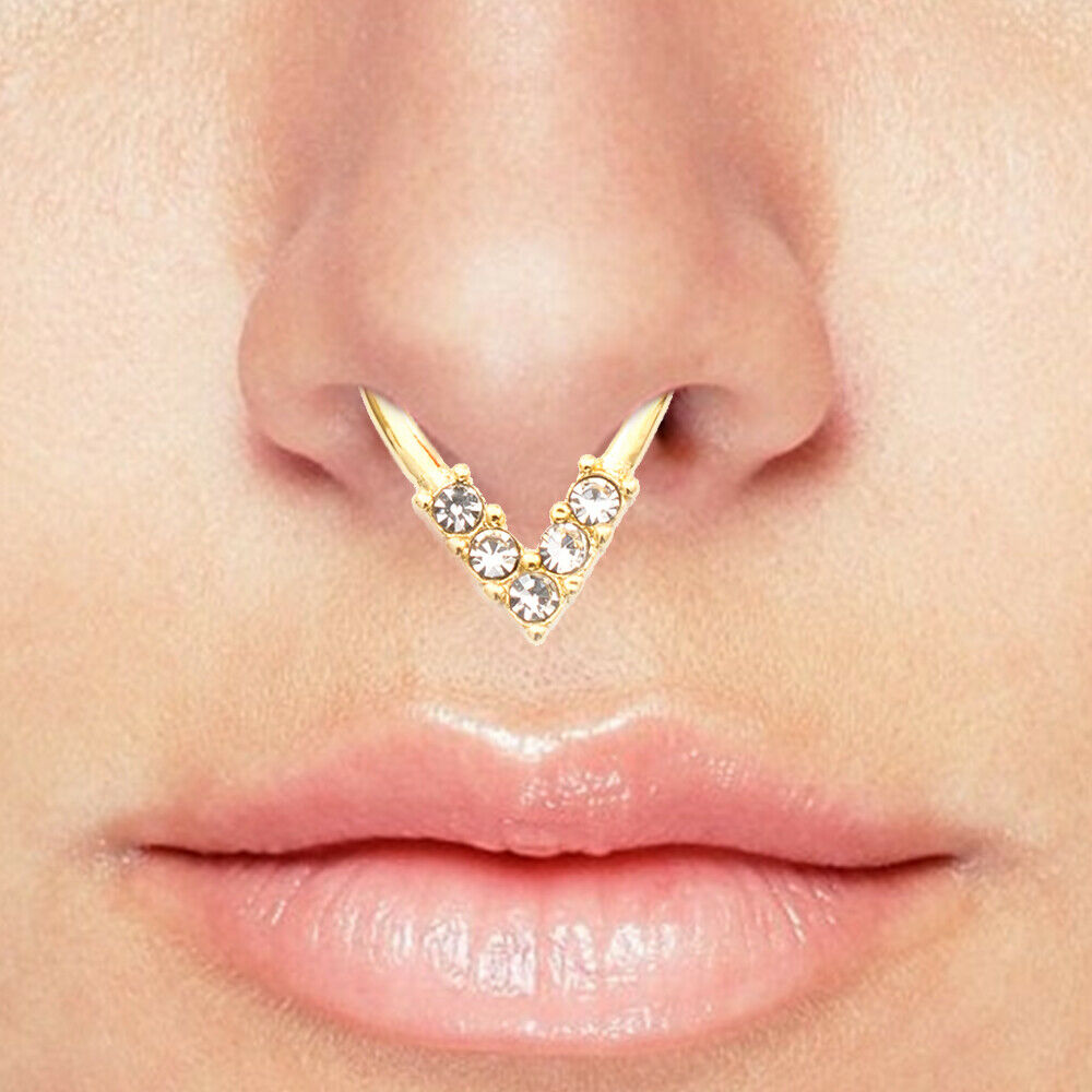 Pear Shaped Bendable Cut Ring w/ 5 CZ Lined Design for Septum, Cartilage, Tragus