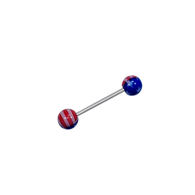 Tongue Nipple Barbell Surgical Steel Acrylic America Flag Design 14g